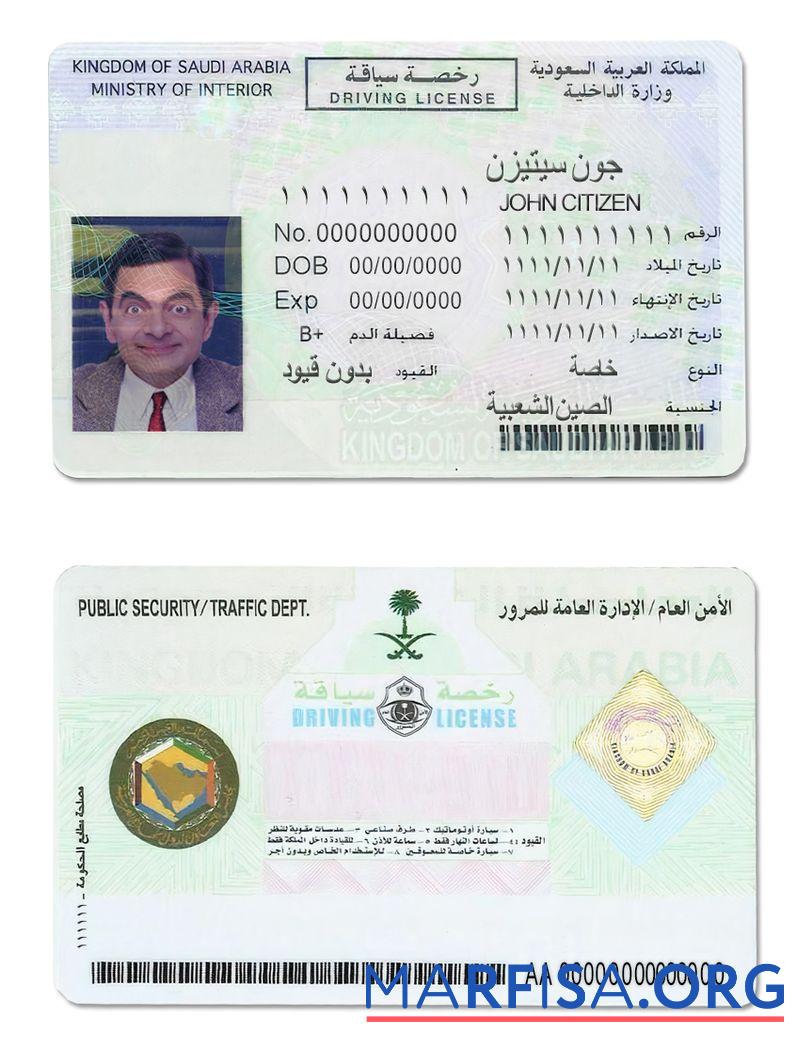 Blank Saudi Arabia driving license real example